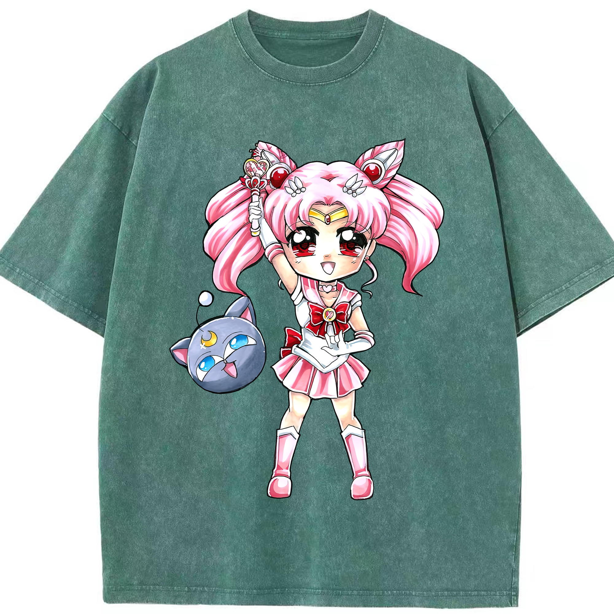 （画像用） 美少女戦士セーラームーン ちびうさ Sailor Moon Chibiusa Tsukino Usagi Small Lady Serenity 綿100% ヴィンテージ風 半袖Tシャツ（フロントプリント）